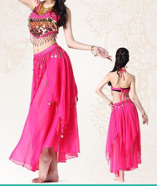 

stage wear india dance performance costume (small pepper +coins skirt+)2pcs/set belly clothing 7lh4, Black;red
