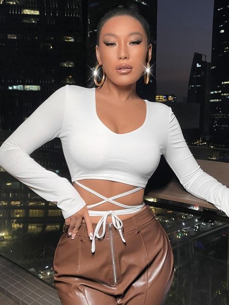 

criss cross knot front crop tee n6m3#, White