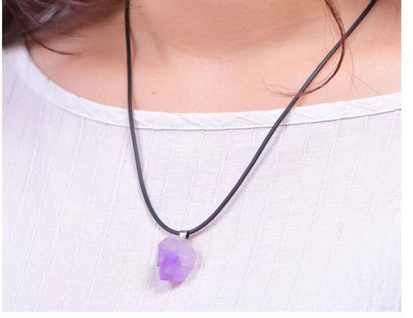 

diy natural stone amethyst pendant necklace jewelry, Silver