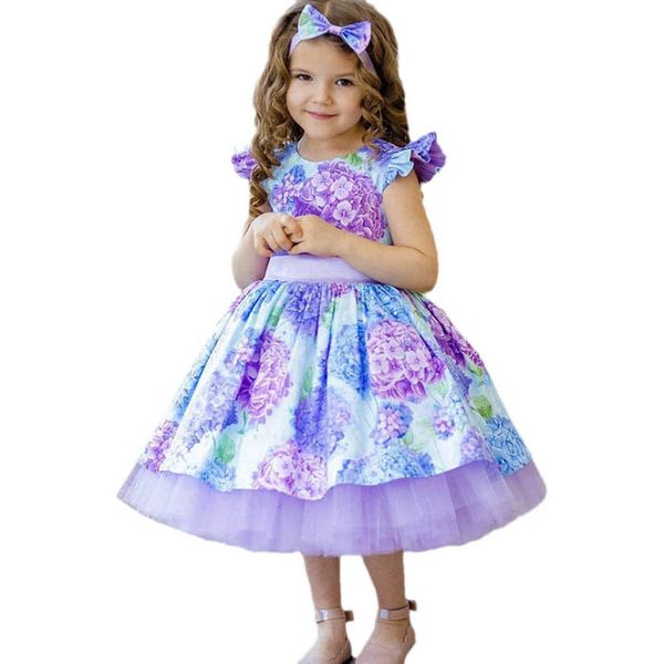 

girls dresses children clothing kids clothes flower print holiday christmas bow headbands birthday party lace pettiskirt b8525, Red;yellow