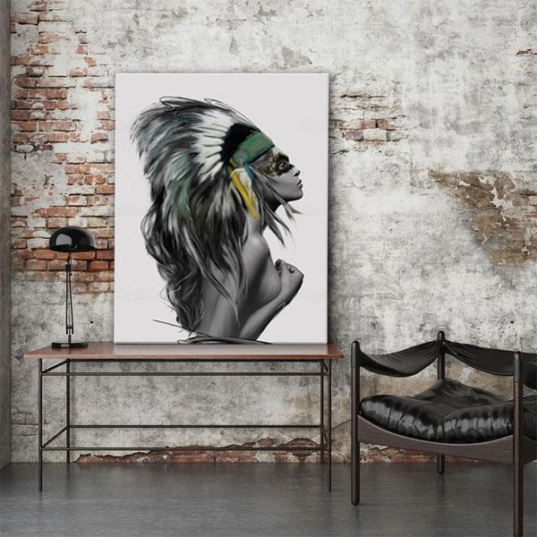 

nordic makeup girl feather canvas prints beauty posters wall art paintings pictures living room home decoration