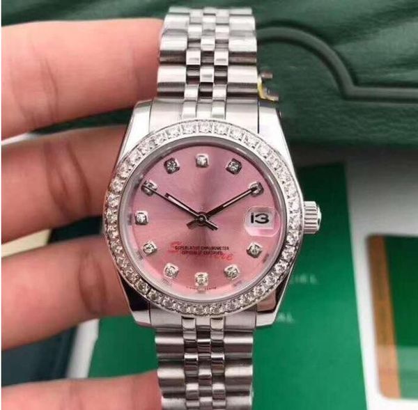 

est fashion womens watch mechanical automatic 36mm diamond bezel sapphire cystal ladies watches stainless steel waterproof wristwatches, Slivery;brown