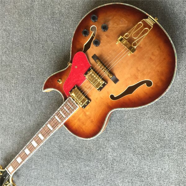 

the hollow jazz guitar p90 pickup electricguitar, wood color, golden hardware.