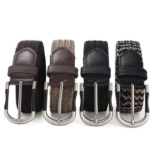 

belts elastic metal buckle for men women fashion braided stretch belt woven canvas waist black leather loop jean pants 105cm, Black;brown