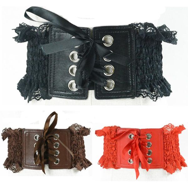 

belts women fashion lace wide stretch belt tassels bow buckle dress corset waistband blthg0017, Black;brown