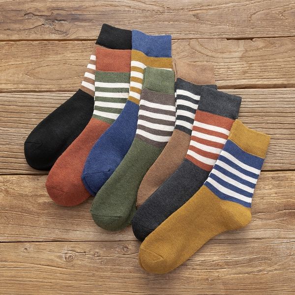 

aQh men's terry striped thickened fleece middle tube autumn and warm medium medium kswinter hosiery warm men's kscotton socksfloor soc, Black;white