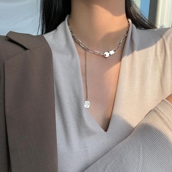 

chains yaologe 925 silver creative trend couple key lock lucky tag necklace lady valentine's day party jewelry gift