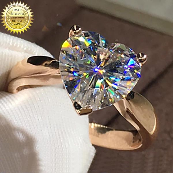 

cluster rings 10k au417 rose gold women wedding party engagement ring 1 2 3 4 5 heart moissanite diamond trendy romantic classic, Golden;silver