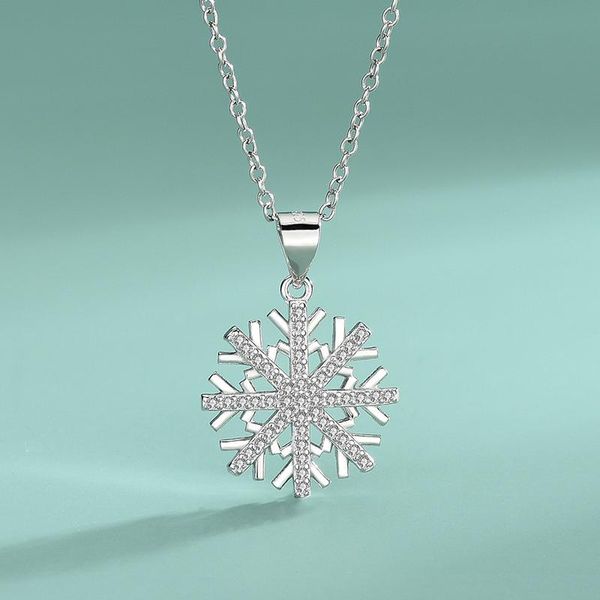

chains s925 sterling silver small fresh fashion christmas snowflake necklace clavicle chain simplicity jewelry pendant micro inlay