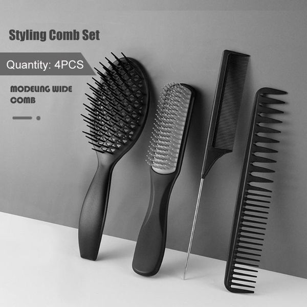 

hair brushes 4pcs styling comb set heat resistant for barber hairbrush hairdressing tools anti static portable grooming pin tail detangling, Silver