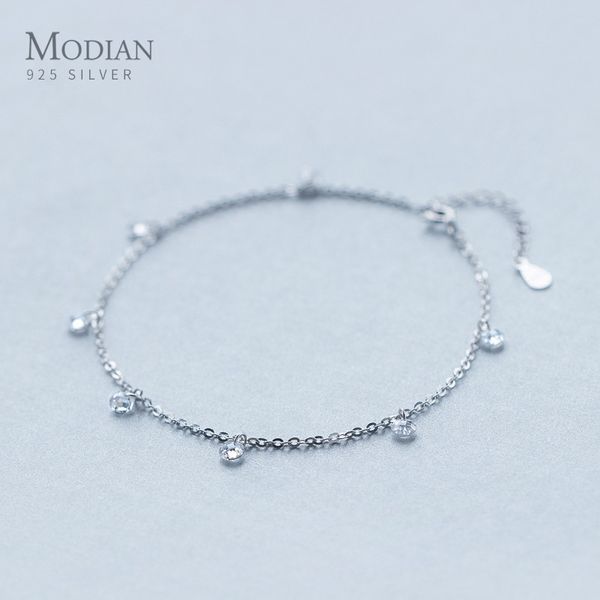 

modian shining zircon anklet authentic 925 sterling silver fashion barefoot original chain bracelet for women fine jewelry, Red;blue