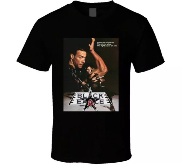 

black eagle jean-claude van damme movie fan t shirt, White;black