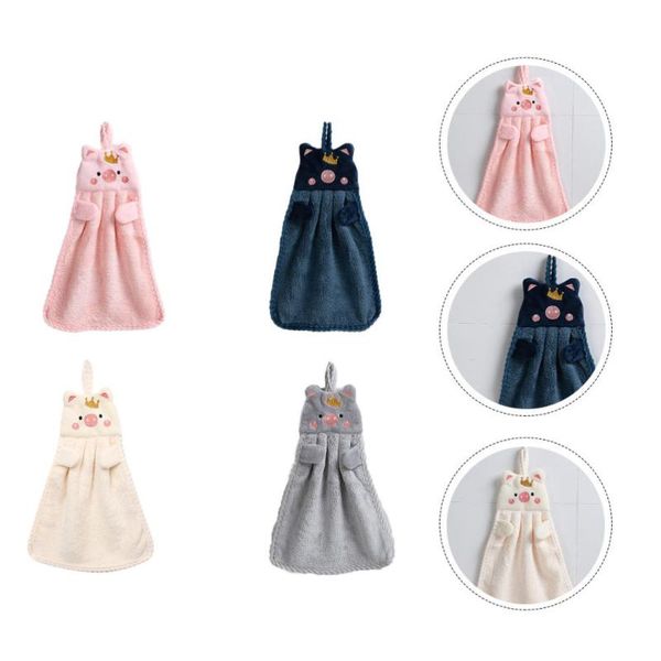 

4pcs bathroom absorbent hand towels embroidery wipe handkerchiefs hooks & rails