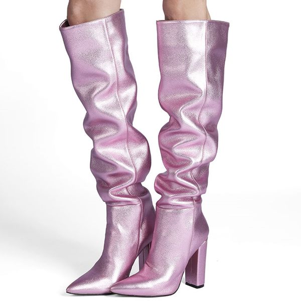 

luxury new lychee pattern women high boots autumn winter fashio elegant pointed toe plush comfortable high-hee party long boots, Black