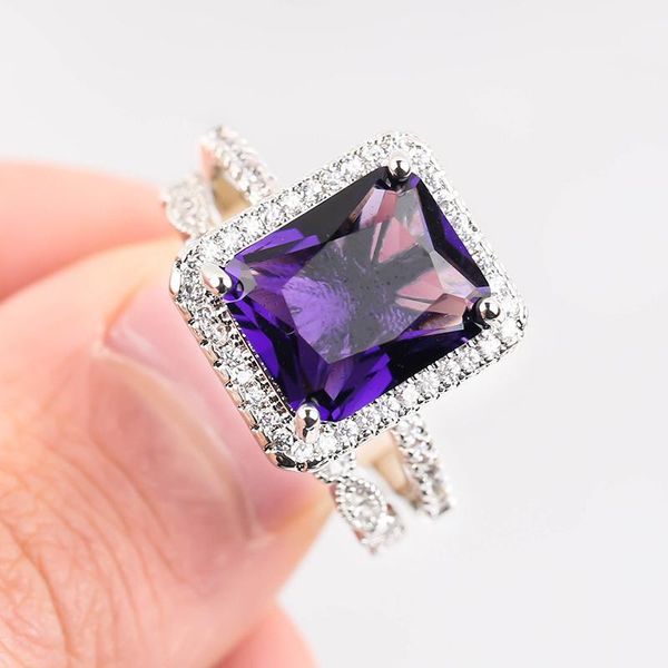 

wedding rings exquisite purple big zirconia couple ring for women fashion zircon inlaid crystal set men party gifts, Slivery;golden