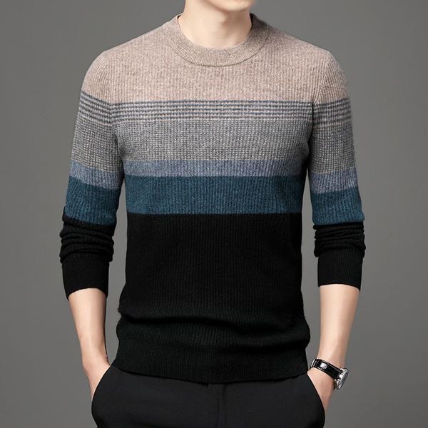 

men's sweaters autumn and winter youth round neck slim-fit casual fashion plus velvet thick bottoming shirt, White;black