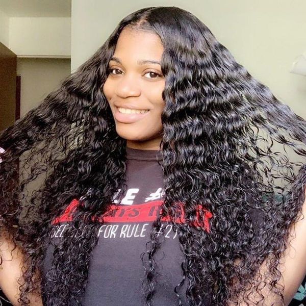

lace wigs deep wave frontal wig for women pre plucked wet and wavy human hair curly transparent brazilian, Black;brown