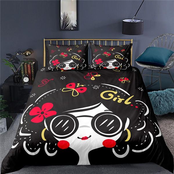 

bedding sets luxury 3d fashion cool girl print kids duvet cover pillowcase home textile single  and king size bedclothes