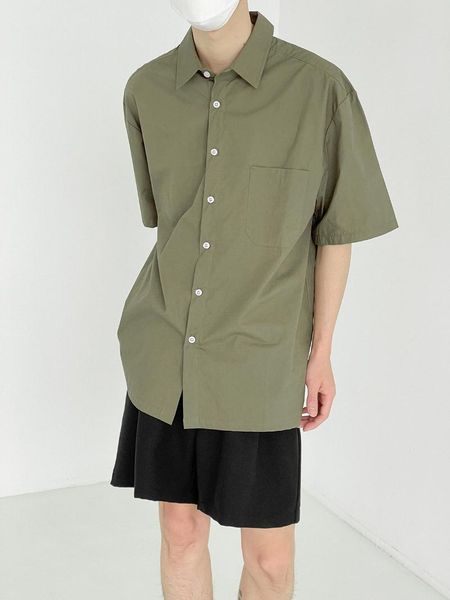 

men's casual shirts retro hong kong style short-sleeved shirt male 2021 loose middle-sleeved boys summer trend wild, White;black