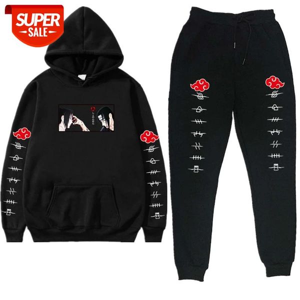 

fashion anime itachi uchiha sasuke printing men's sets 2 pieces tracksuit men new autumn winter hoodie sweatshirt + pants #ck8w, Black