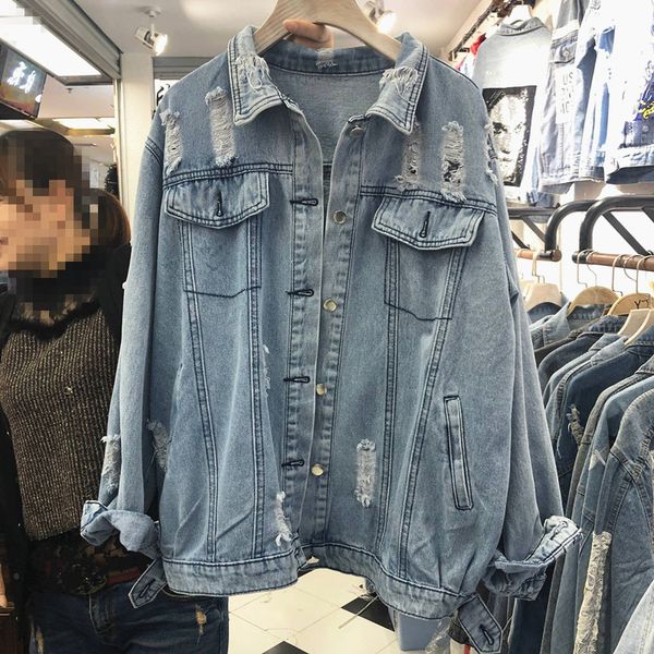 

spring autumn holes women outerwear patch denim jacket female loose student vintage jean jackets girls basic coats, Black;brown