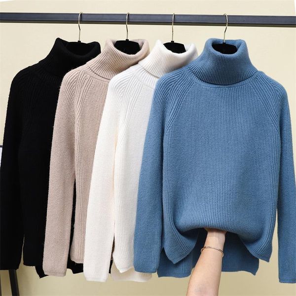 

women's sweaters turtleneck sweater female thick loose pullover twisted knit bottoming large size clothing, White;black