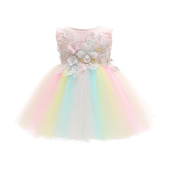 Abiti da ragazza all'ingrosso Bambini Arcobaleno Vestito da bambina Principessa Battesimo Battesimo Festa di compleanno Abiti da sposa 1 anno Vestidos infantile W5