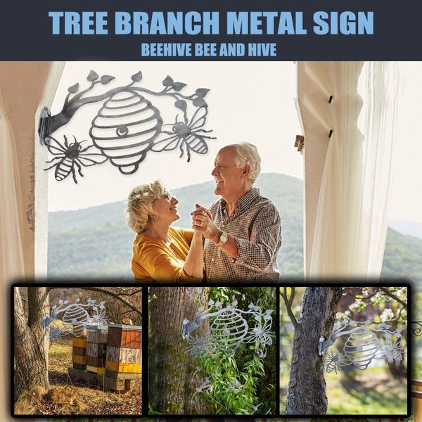 

garden decoration stainless steel beehive bee and hive tree branch metal sign statues sculptures decorations