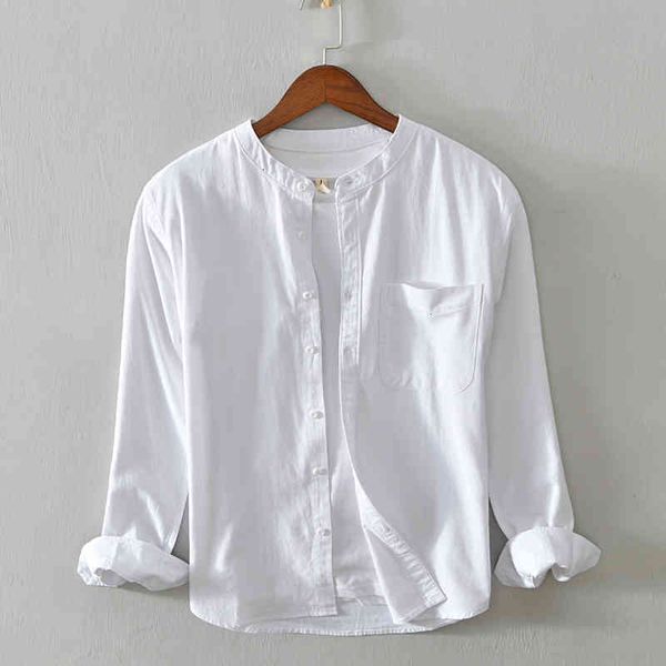 

men's t-shirts long-sleeved solid casual cotton white shirts for men fashion stand collar shirt mens chemise camiseta 4pht, White;black