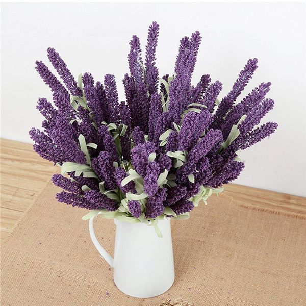 

heads/bouquet romantic provence artificial flower purple lavender bouquet with green leaves for home party decorations decorative flowers &
