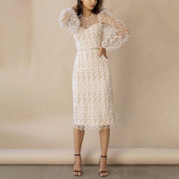 

casual dresses long sleeve o-neck zipper midi female 2021 summer elegant party lady vestidos embroidery print floral mesh women's dress, Black;gray