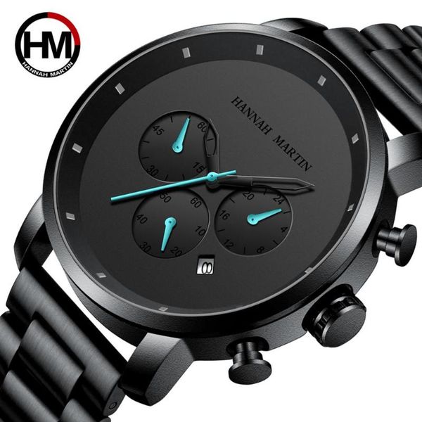 

wristwatches hm 2021 simple japanese movement black stainless steel mesh strap multifunction calendar mens watches hm10, Slivery;brown