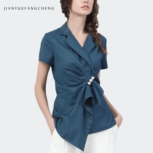 

women's blouses & shirts fashion short-sleeved shirt female summer v-neck thin waist design stylish temperament lapel all-match slim pl, White