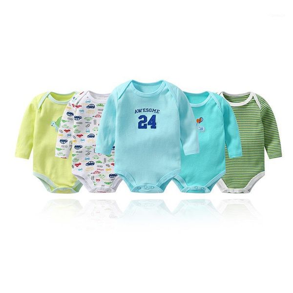 

rompers 5pcs 0-24m born baby bodysuit clothes girl boy colors romper onesie jumpsuit infant autumn full sleeves cotton fart triangle, Blue