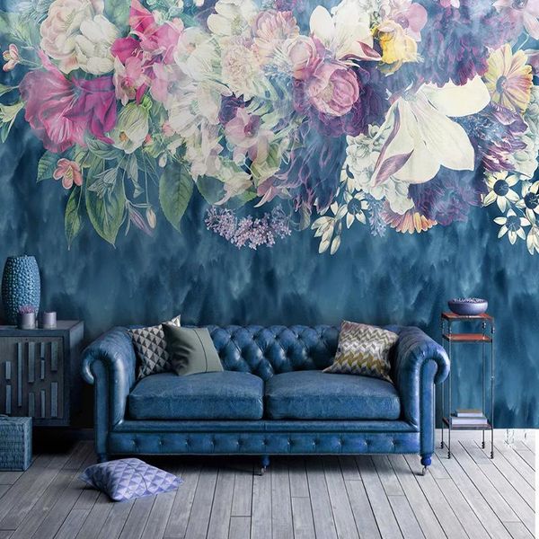 

wallpapers drop custom 3d wallpaper pastoral flowers hand painted retro murals living room bedroom floral sticker waterproof mural