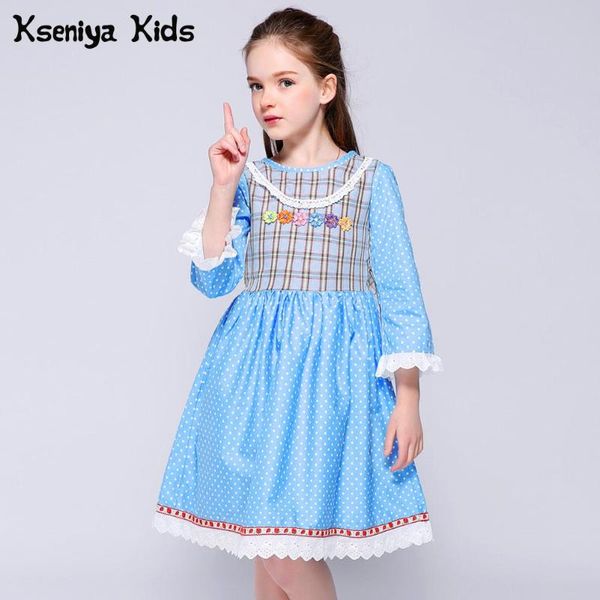 

girl's dresses kseniya kids 2021 girl print dress petal sleeve lace floral appliques plaid dot fashion girls for party and wedding, Red;yellow