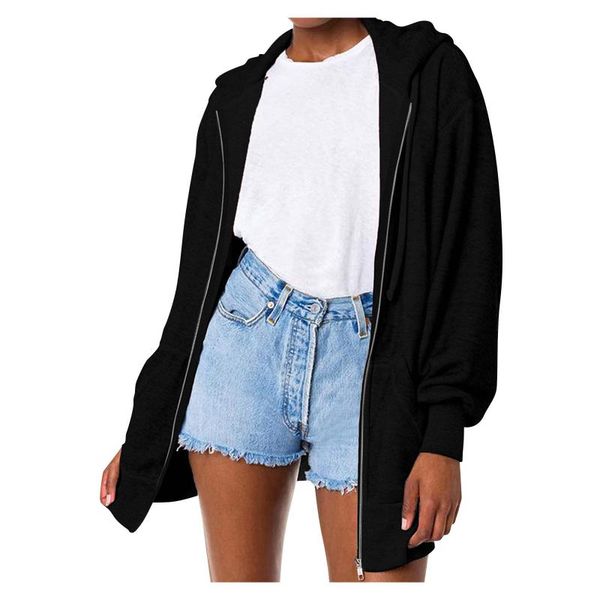 

women's hoodies & sweatshirts korean fashion zip up tracksuit for women japanese streetwear hip hop zipper jackets loose oversized coat, Black