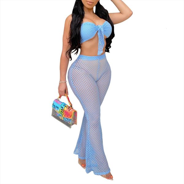 

two piece set summer outfit womenpant sheer hollow out crop high waist flared trousers plus tracksuit size sets, White