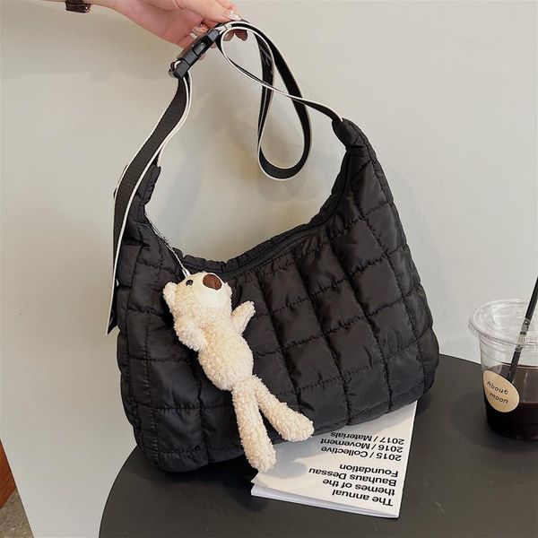 

evening bags big space cotton hobo for women winter style down feather padded shoulder handbag female large plaid shopper crossbody bag