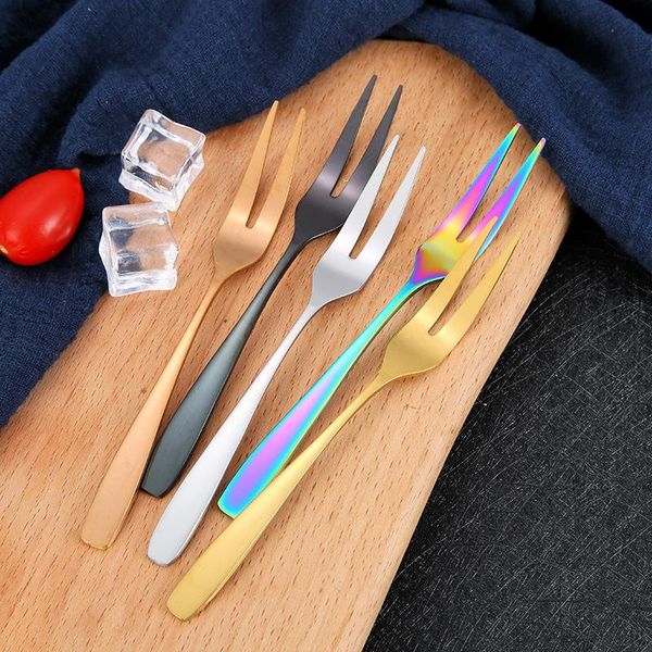 

forks cartoon fruit fork stainless steel small number stick crossing black and golden creative colorful tableware des