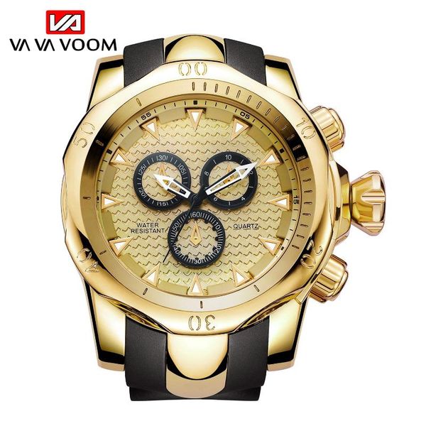 

wristwatches business sports watch gold large dial 30m waterproof wristwatch silicone band men's quartz clock male relogios masculino, Slivery;brown