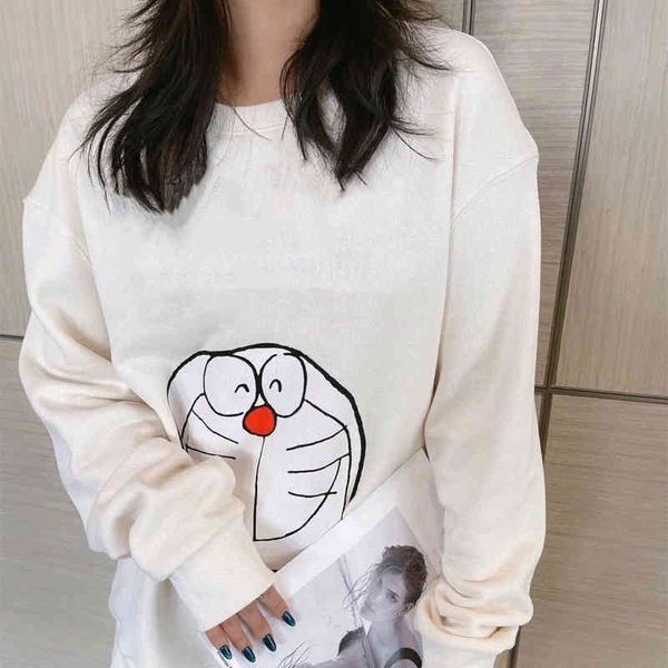 

2022 factory wholesale new autumn printed sweater white round neck loose pullover sweater pure cotton korean qingdao, Black