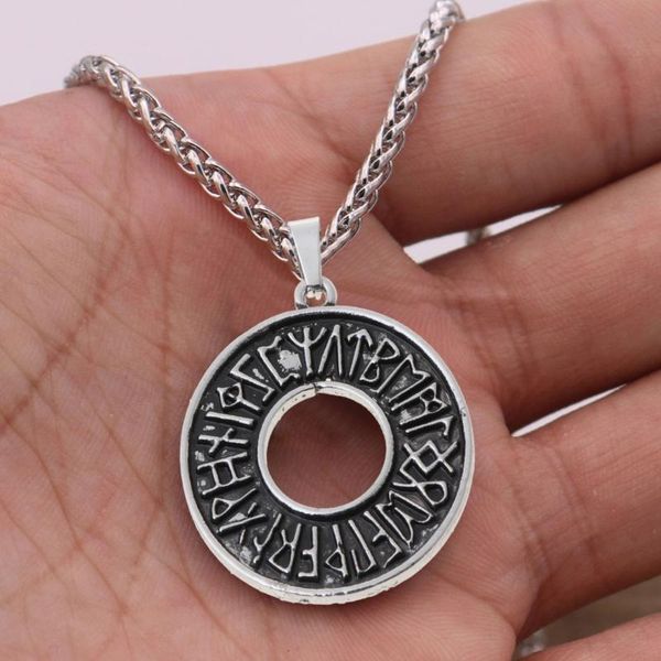 

vintage runic vegvisir compass pendant necklace pagan elder futhark runes viking norse amulet talisman jewelry dropship necklaces, Silver