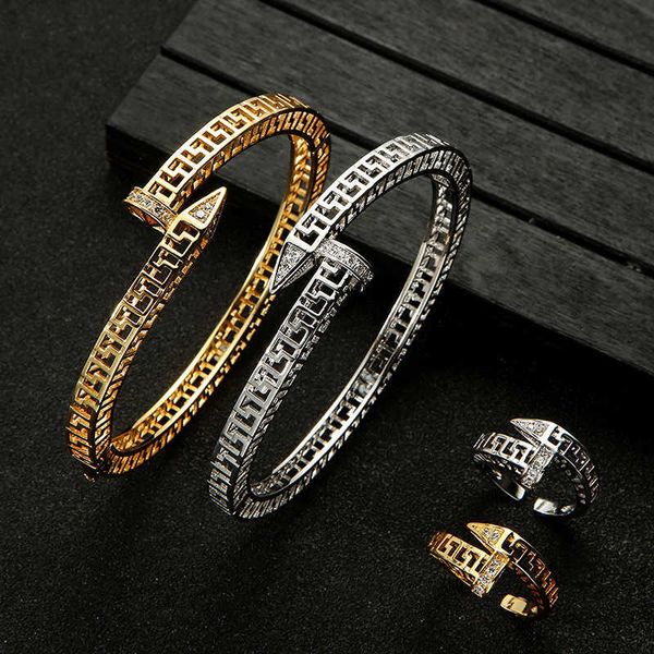 

cibo euramerican fashion high-end copper inlay zircon suits ms bracelet ring combination punk wind accessories q0717, Black