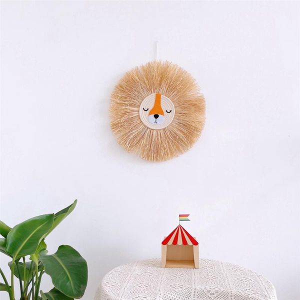 Oggetti decorativi Figurine Cartoon Nappa Wall Hanging Art Home Chic Decorazione Testa di animale Artigianato Tessuto Decor Soggiorno Macrame Penda