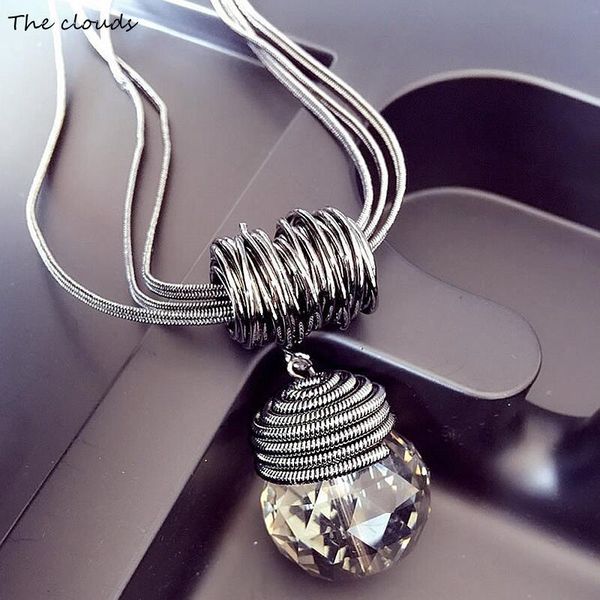 

pendant necklaces 2021 arrival women the big drop long paragraph sweater chain all-match decorativecrystal necklace, Silver