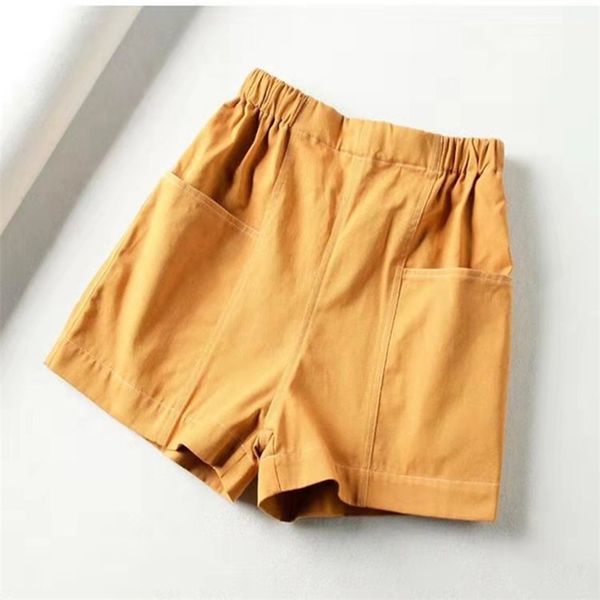 

arrival summer korean style women loose casual elastic waist wide leg pants all-matched cotton knee length w255 210512, Black;white