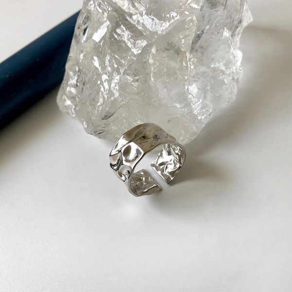 

sterling silver open ring irregular bump texture tin foil ins opening index finger accessories women jewelry cluster rings, Golden;silver