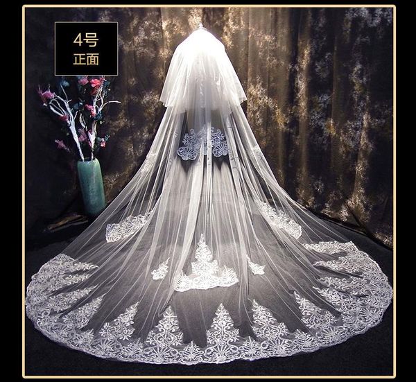

bridal veils romantic 4 m wedding veil cathedral two layer lace appliqued long with comb woman marry gifts 2021 accessories, Black