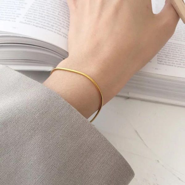 

link, chain 925 sterling silver bracelet fashion wild snake bone mini simple student female hand jewelry, Black